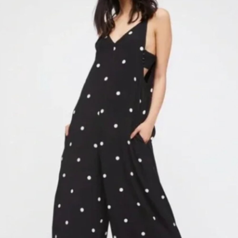 Free People Black Polka Dot Dream Big Jumpsuit